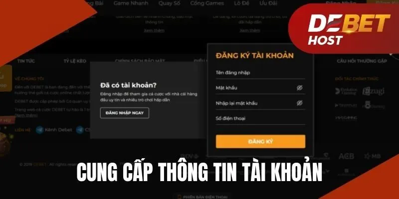 Biểu mẫu khi đăng ký tại DEBET